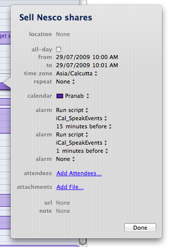 Editing iCal Events and using a custom script